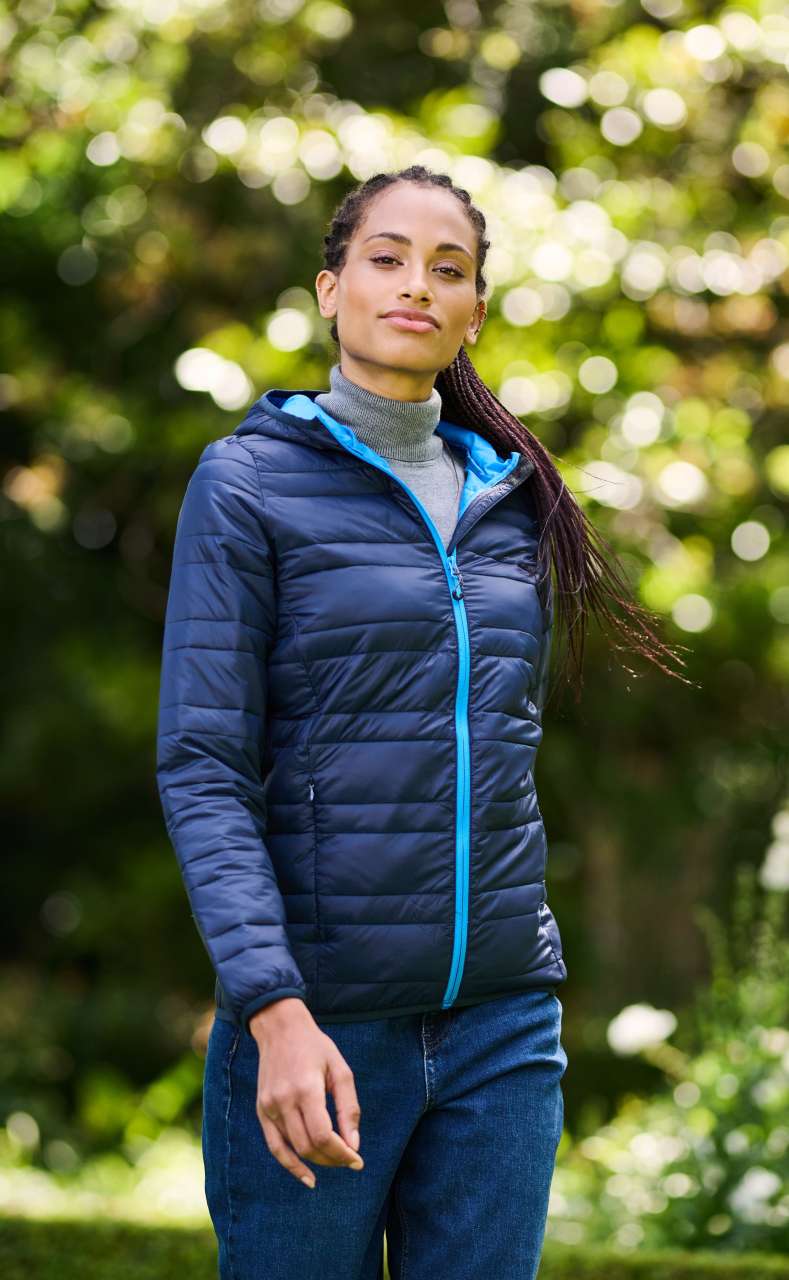 WOMENS HOODED PACKAWAY FIREDOWN JACKET - Black/Black - modelimageurl