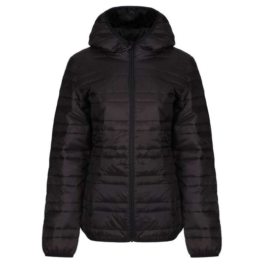 WOMENS HOODED PACKAWAY FIREDOWN JACKET - Black/Black - colorimageurl