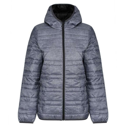 WOMENS HOODED PACKAWAY FIREDOWN JACKET - Grey Marl/Black - colorimageurl
