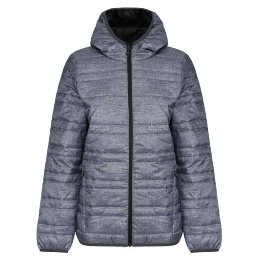 WOMENS HOODED PACKAWAY FIREDOWN JACKET - Grey Marl/Black - colorimageurl