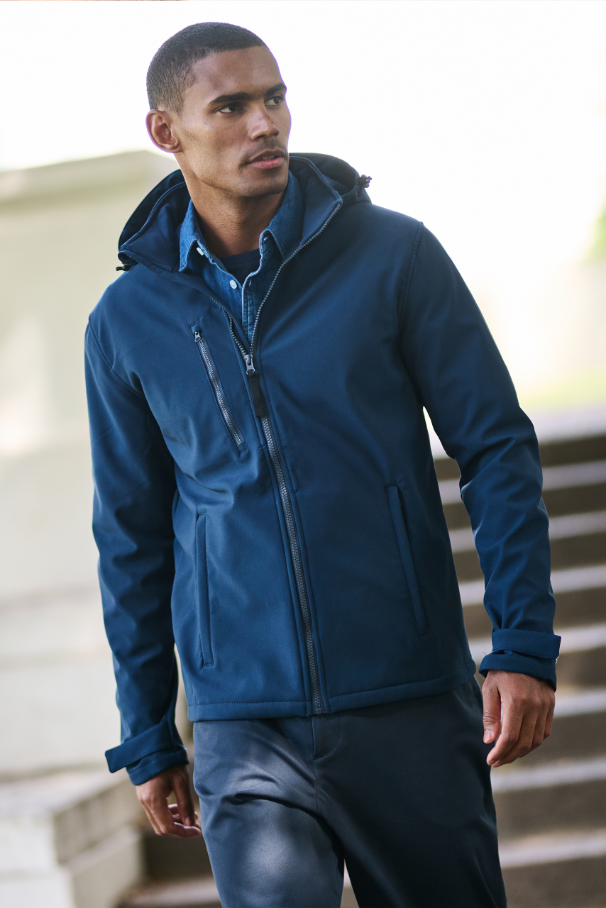 VENTURER 3 LAYER HOODED PRINTABLE SOFTSHELL JACKET - Black/Black - modelimageurl