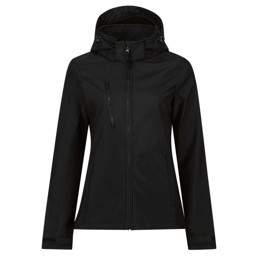 WOMEN'S VENTURER 3 LAYER HOODED PRINTABLE SOFTSHELL JACKET - Black/Black - colorimageurl