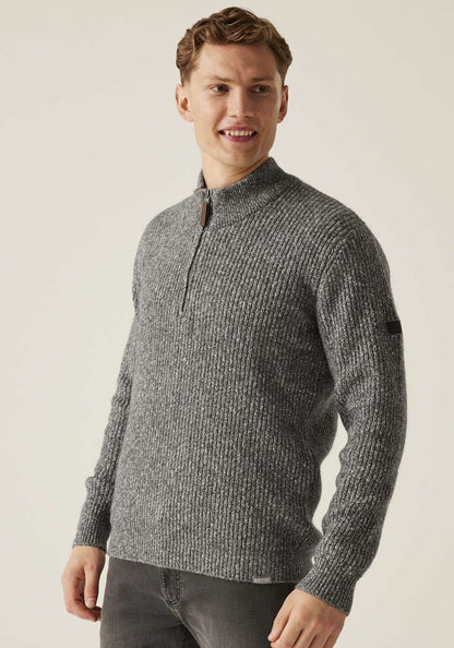 SOLOMON ZIP-NECK KNITTED PULLOVER - Dark Grey Marl - modelimageurl