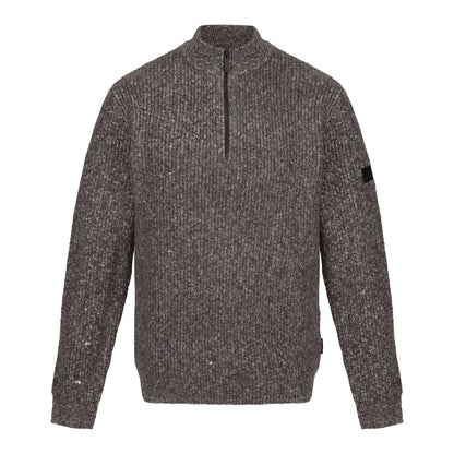 SOLOMON ZIP-NECK KNITTED PULLOVER - Dark Grey Marl - colorimageurl