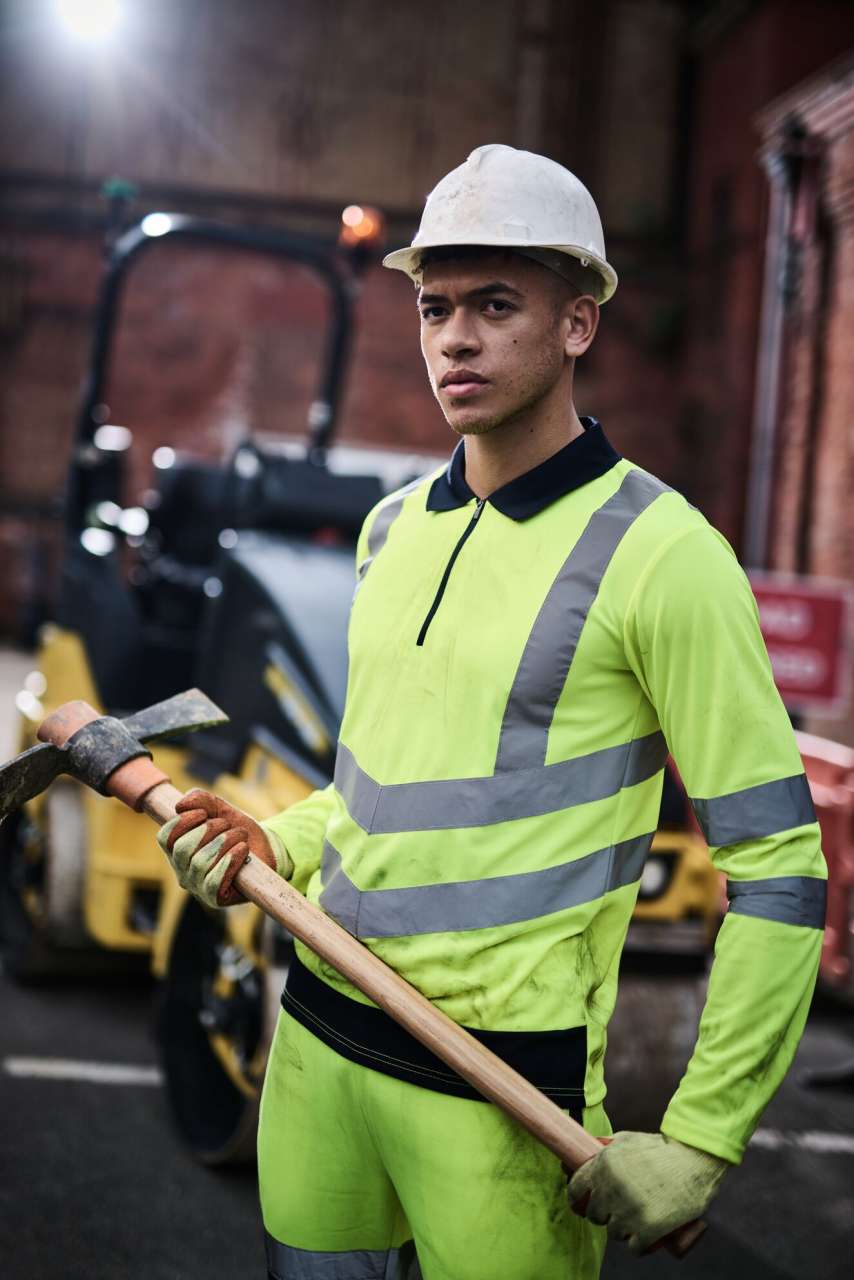 PRO HI-VIS LS POLO SHIRT - Orange/Navy - Model