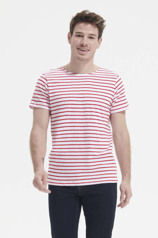 SOL'S MILES MEN - ROUND NECK STRIPED T-SHIRT - White/Navy - Model