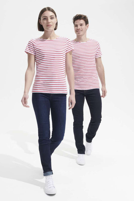 SOL'S MILES WOMEN - ROUND NECK STRIPED T-SHIRT - White/Navy - Additional