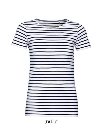 SOL'S MILES WOMEN - ROUND NECK STRIPED T-SHIRT - White/Navy - Main