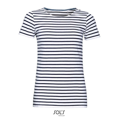 SOL'S MILES WOMEN - ROUND NECK STRIPED T-SHIRT - White/Navy - Additional