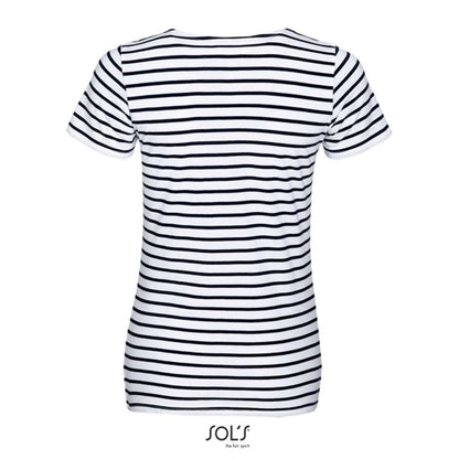 SOL'S MILES WOMEN - ROUND NECK STRIPED T-SHIRT - White/Navy - Additional