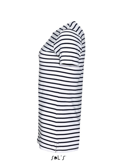 SOL'S MILES WOMEN - ROUND NECK STRIPED T-SHIRT - White/Navy - Additional
