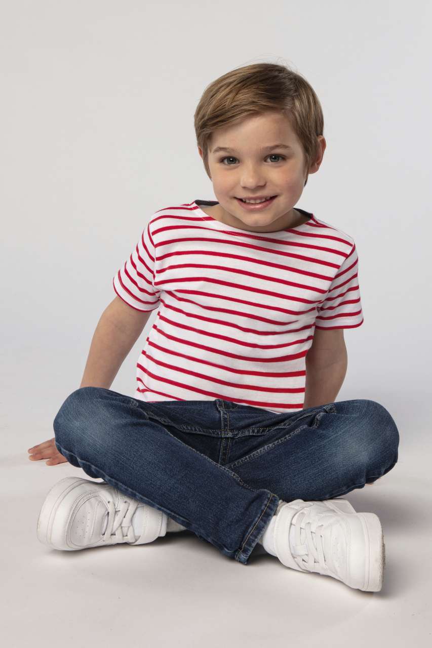 SOL'S MILES KIDS' - ROUND NECK STRIPED T-SHIRT - White/Navy - Additional