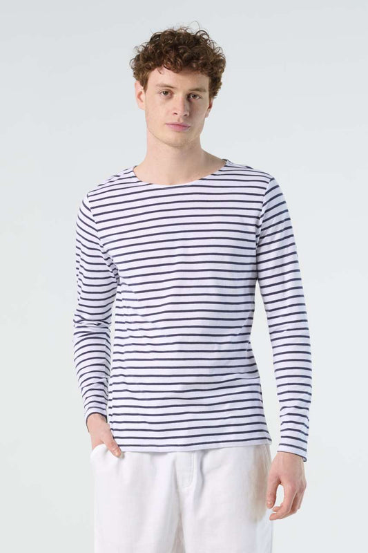 SOL'S MARINE MEN - LONG SLEEVE STRIPED T-SHIRT - White/Navy - Model