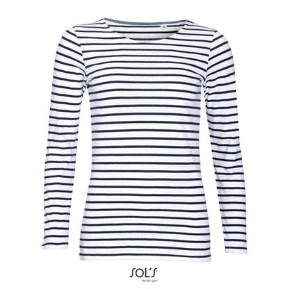 SOL'S MARINE WOMEN - LONG SLEEVE STRIPED T-SHIRT - White/Navy - Additional