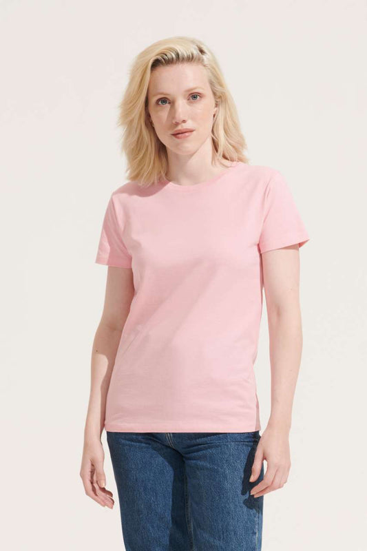 SOL'S  IMPERIAL  WOMEN - ROUND COLLAR T-SHIRT - Candy Pink - Model