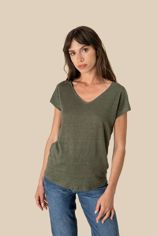 LADIES' V-NECK LINEN T-SHIRT