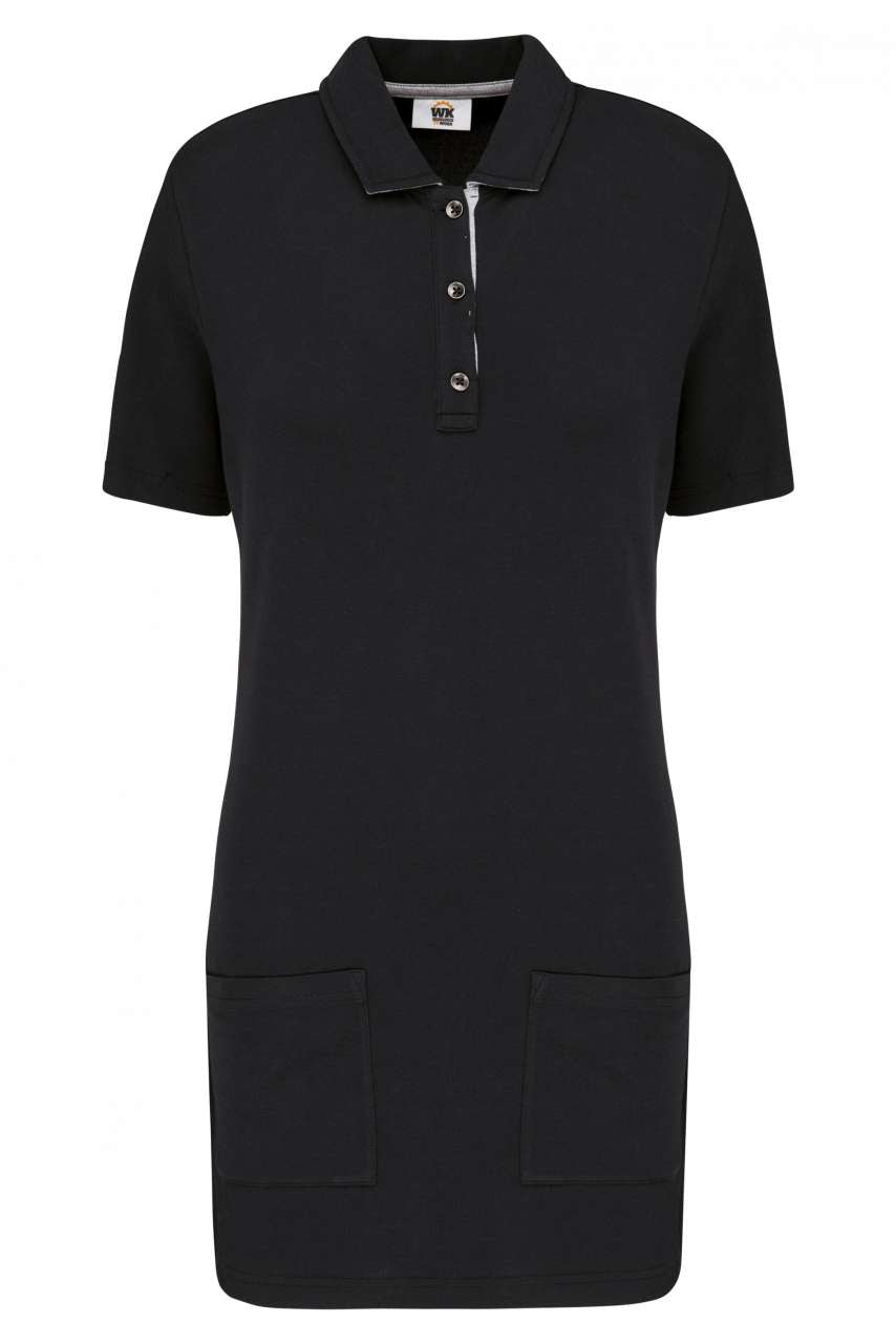 LADIES’ SHORT-SLEEVED LONGLINE POLO SHIRT - Black/Oxford Grey - colorimageurl