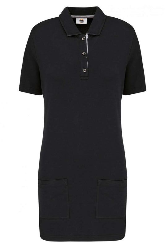 LADIES’ SHORT-SLEEVED LONGLINE POLO SHIRT - Black/Oxford Grey - colorimageurl