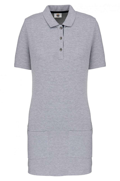 LADIES’ SHORT-SLEEVED LONGLINE POLO SHIRT - Oxford Grey/Navy - colorimageurl