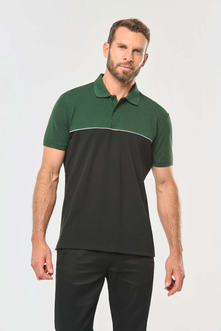UNISEX ECO-FRIENDLY TWO-TONE SHORT SLEEVE POLO SHIRT - Black/Forest Green - modelimageurl