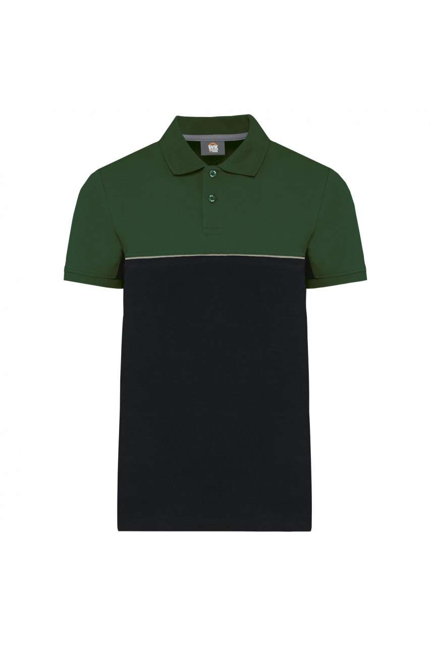 UNISEX ECO-FRIENDLY TWO-TONE SHORT SLEEVE POLO SHIRT - Black/Forest Green - colorimageurl
