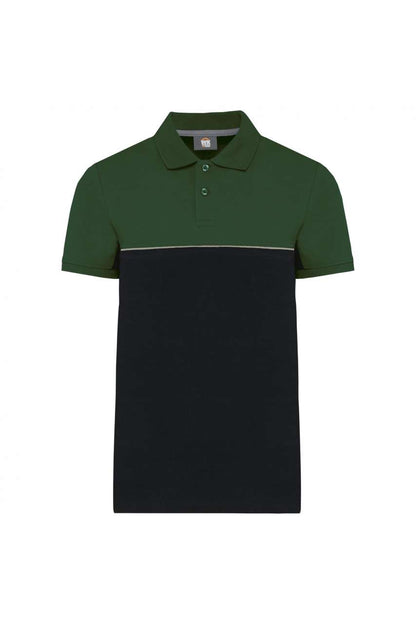 UNISEX ECO-FRIENDLY TWO-TONE SHORT SLEEVE POLO SHIRT - Black/Forest Green - colorimageurl
