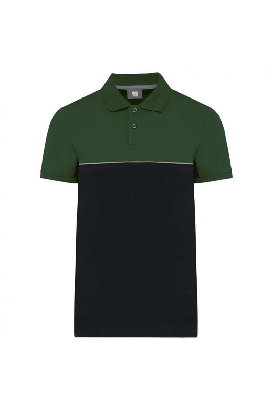 UNISEX ECO-FRIENDLY TWO-TONE SHORT SLEEVE POLO SHIRT - Black/Forest Green - colorimageurl