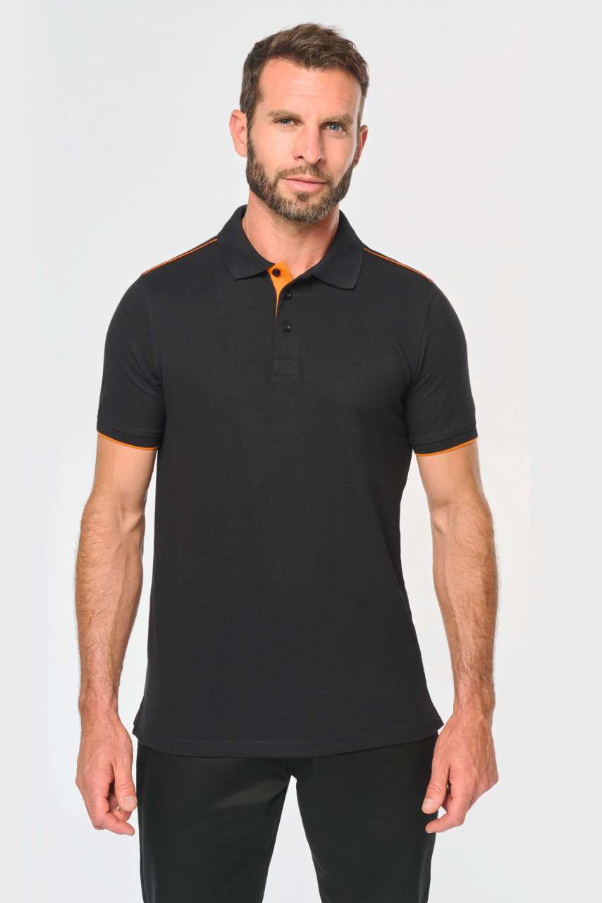 MEN'S SHORT-SLEEVED CONTRASTING DAYTODAY POLO SHIRT - Black/Kelly Green - modelimageurl