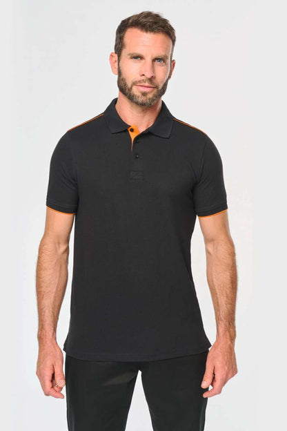 MEN'S SHORT-SLEEVED CONTRASTING DAYTODAY POLO SHIRT - Black/Kelly Green - modelimageurl