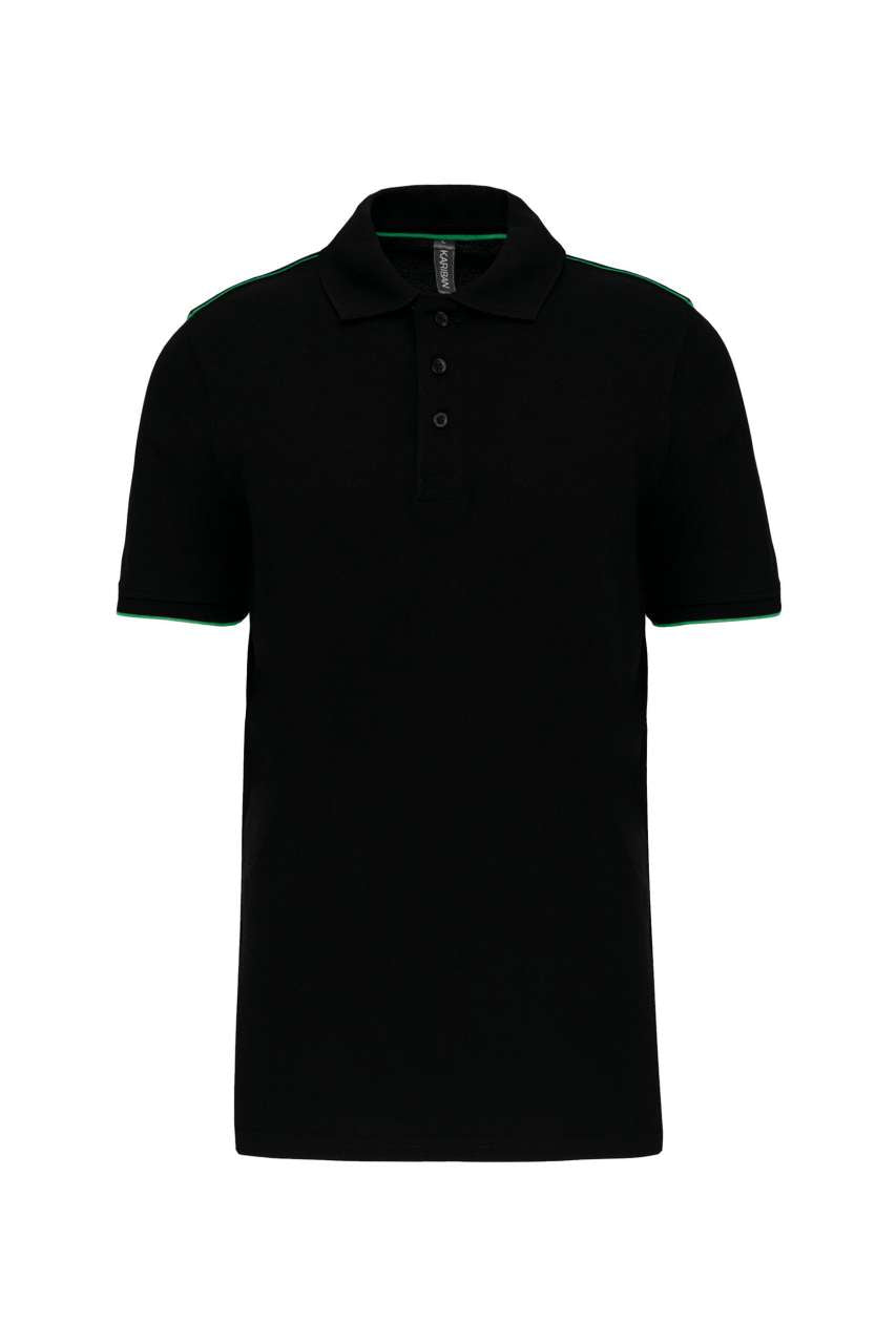 MEN'S SHORT-SLEEVED CONTRASTING DAYTODAY POLO SHIRT - Black/Kelly Green - colorimageurl