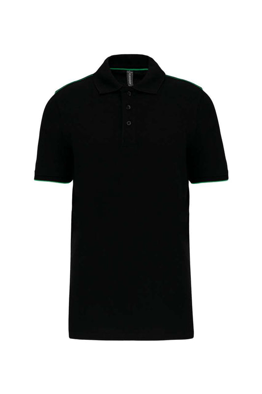 MEN'S SHORT-SLEEVED CONTRASTING DAYTODAY POLO SHIRT - Black/Kelly Green - colorimageurl