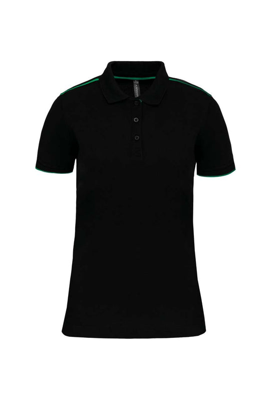 LADIES' SHORT-SLEEVED CONTRASTING DAYTODAY POLO SHIRT - Black/Kelly Green - colorimageurl