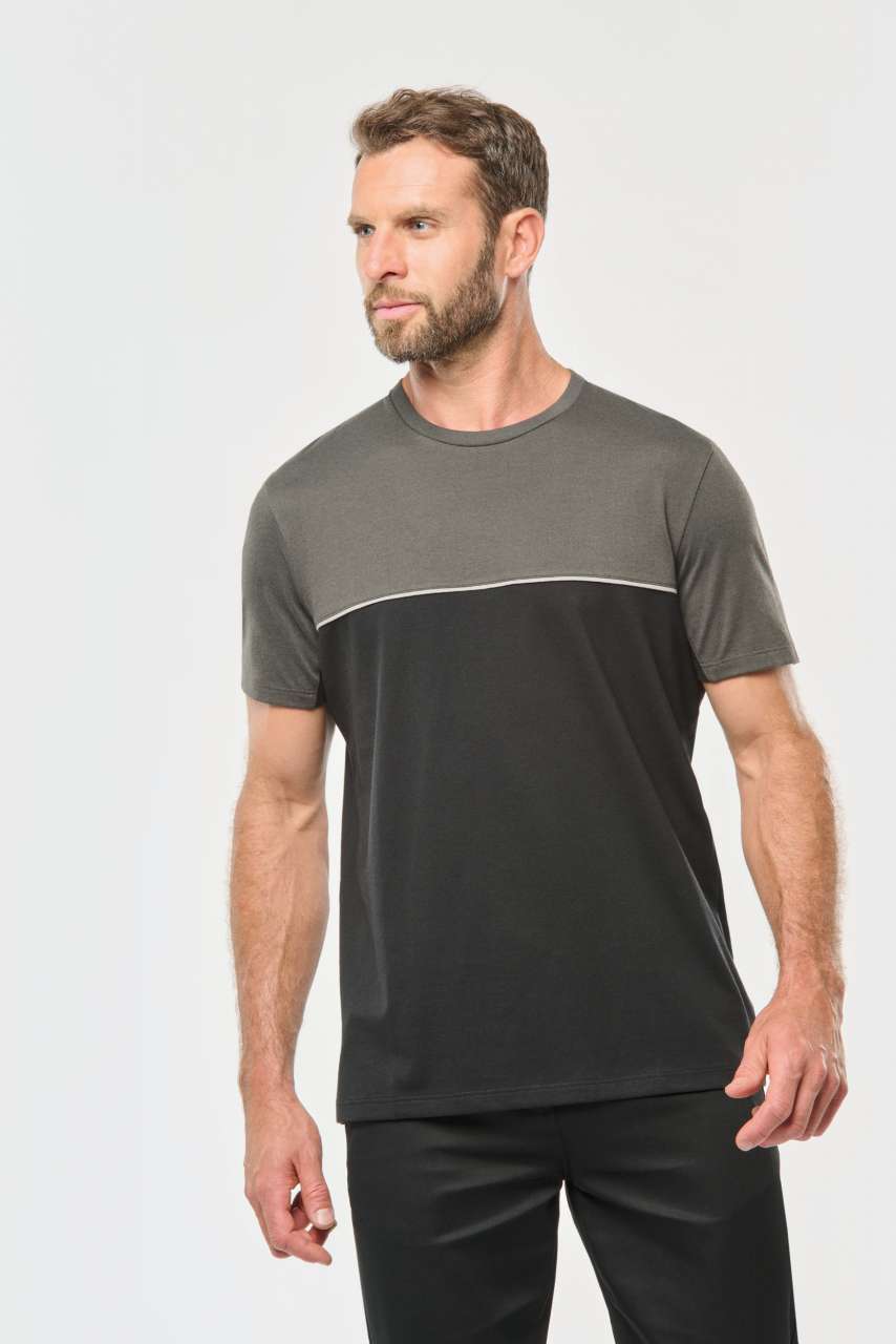UNISEX ECO-FRIENDLY SHORT SLEEVE TWO-TONE T-SHIRT - Black/Forest Green - modelimageurl