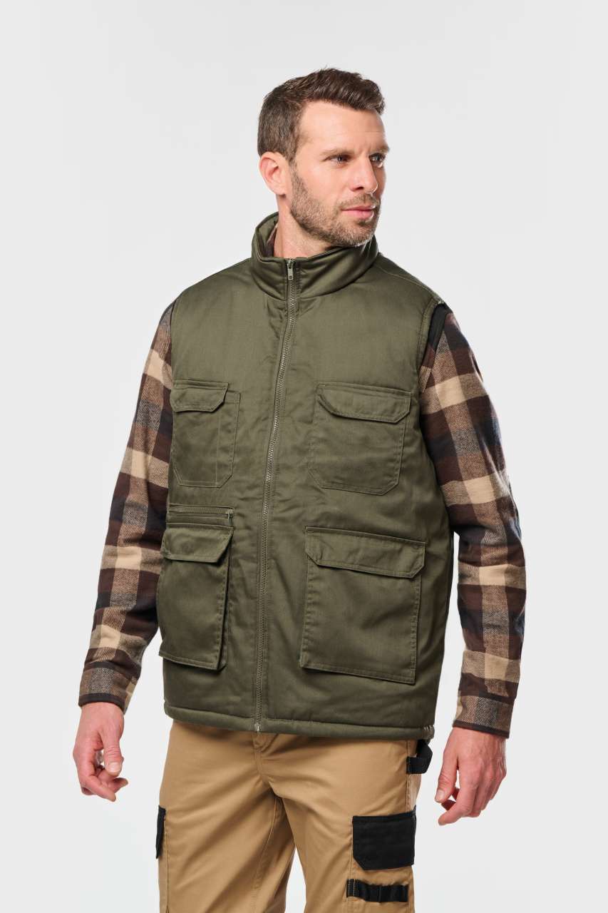 UNISEX PADDED MULTI-POCKET POLYCOTTON VEST - Beige - modelimageurl