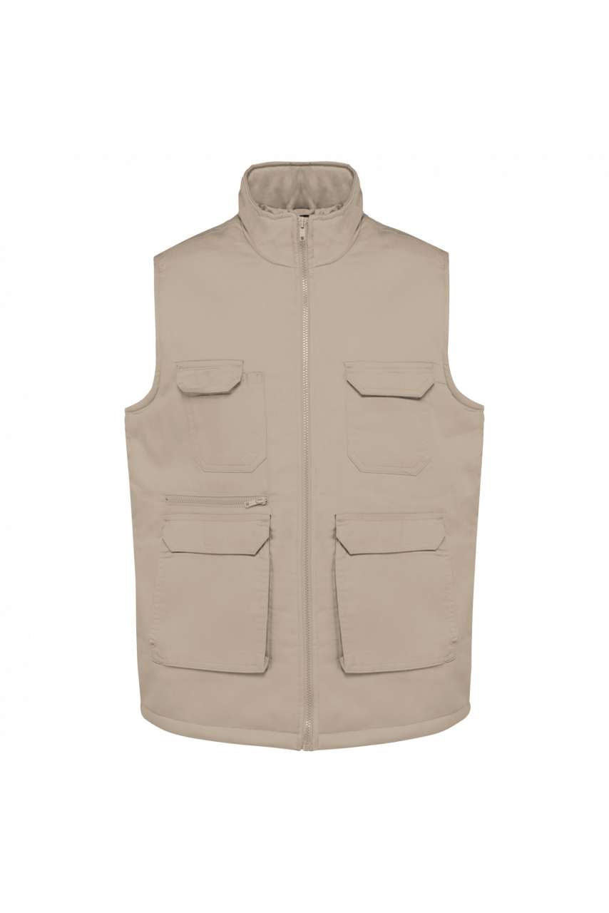 UNISEX PADDED MULTI-POCKET POLYCOTTON VEST - Beige - colorimageurl