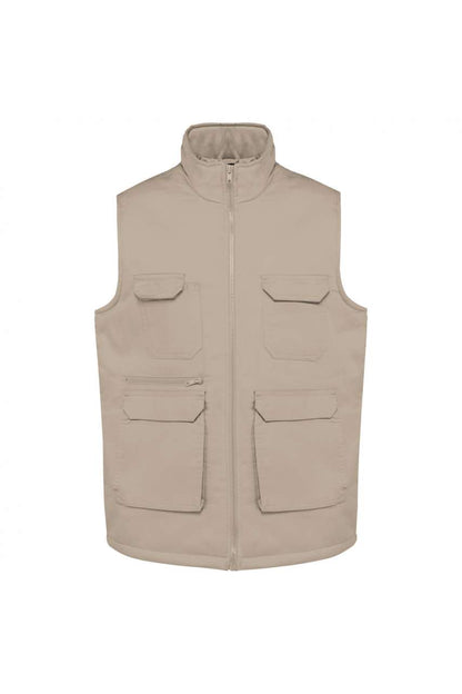 UNISEX PADDED MULTI-POCKET POLYCOTTON VEST - Beige - colorimageurl