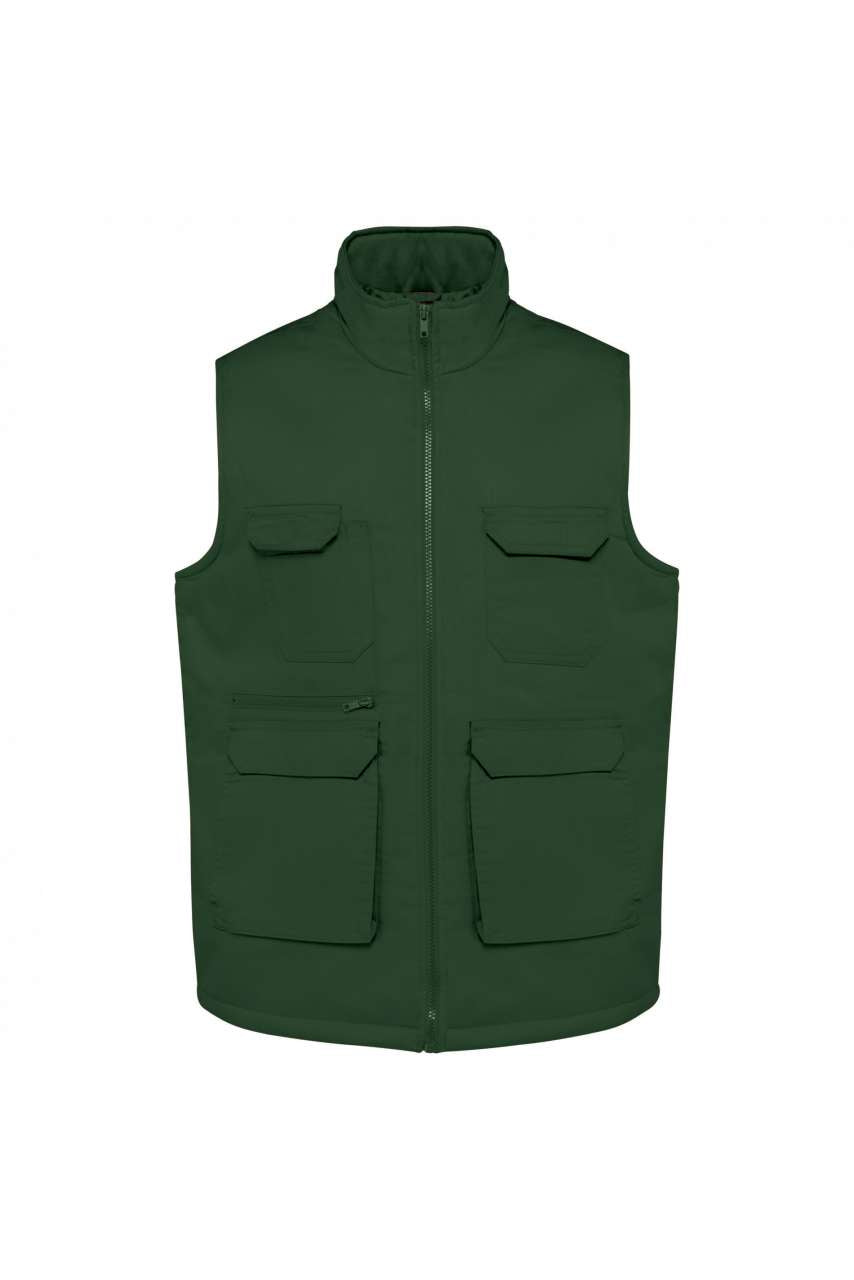 UNISEX PADDED MULTI-POCKET POLYCOTTON VEST - Forest Green - colorimageurl