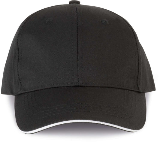 OEKOTEX CERTIFIED 6 PANELS CAP WITH SANDWICH PEAK - Black/White - colorimageurl