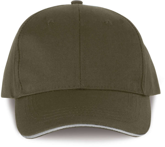 OEKOTEX CERTIFIED 6 PANELS CAP WITH SANDWICH PEAK - Khaki/Light Grey - colorimageurl